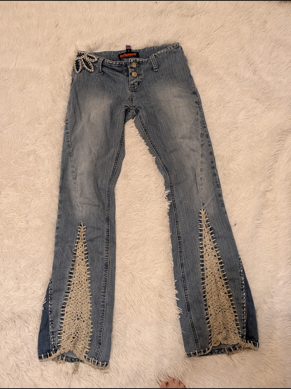 Dollhouse Light Blue Flared Jeans with Crochet Insets
